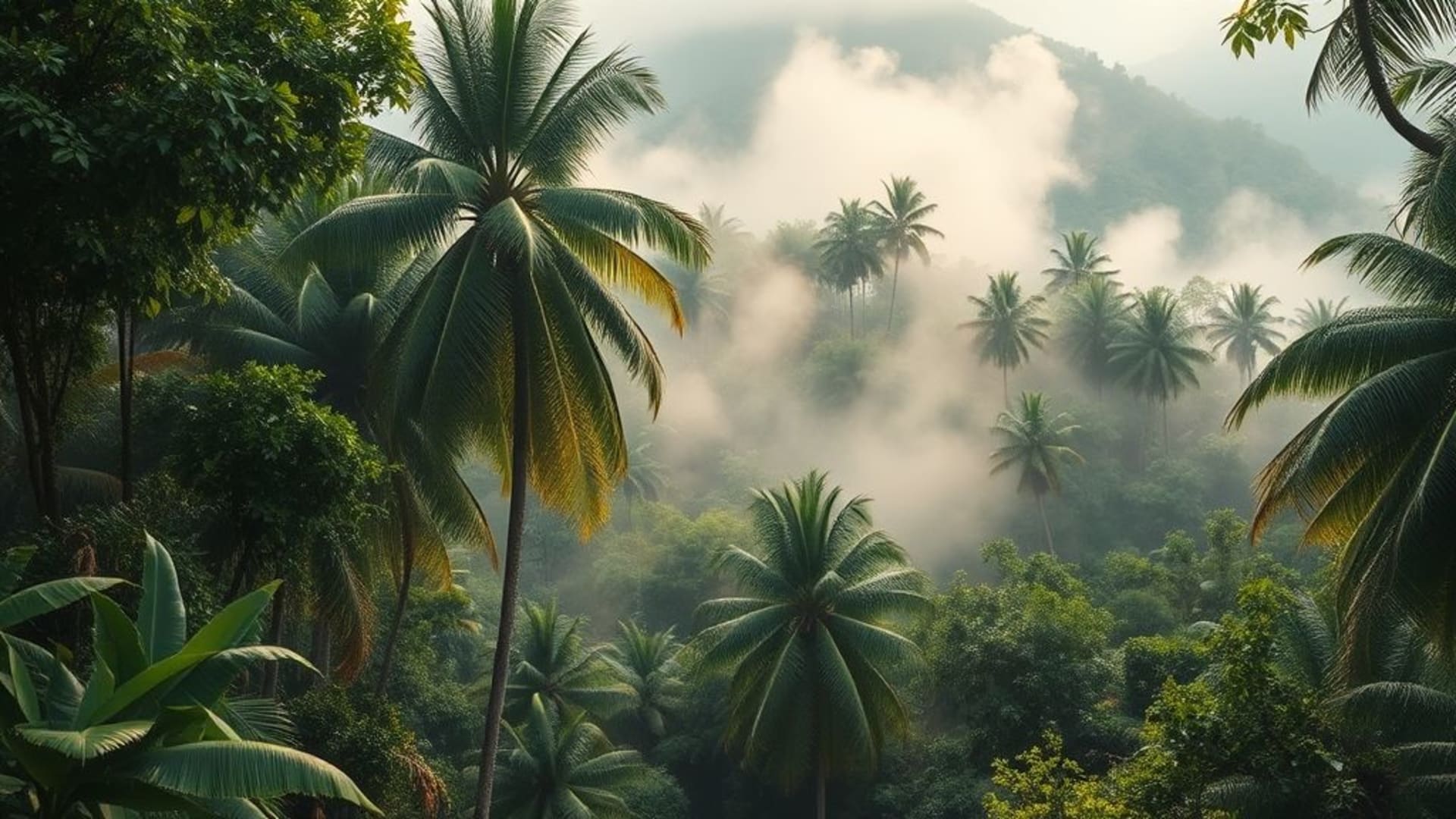 forêts tropicales luxuriantes sous la pluie avec brume mystérieuse