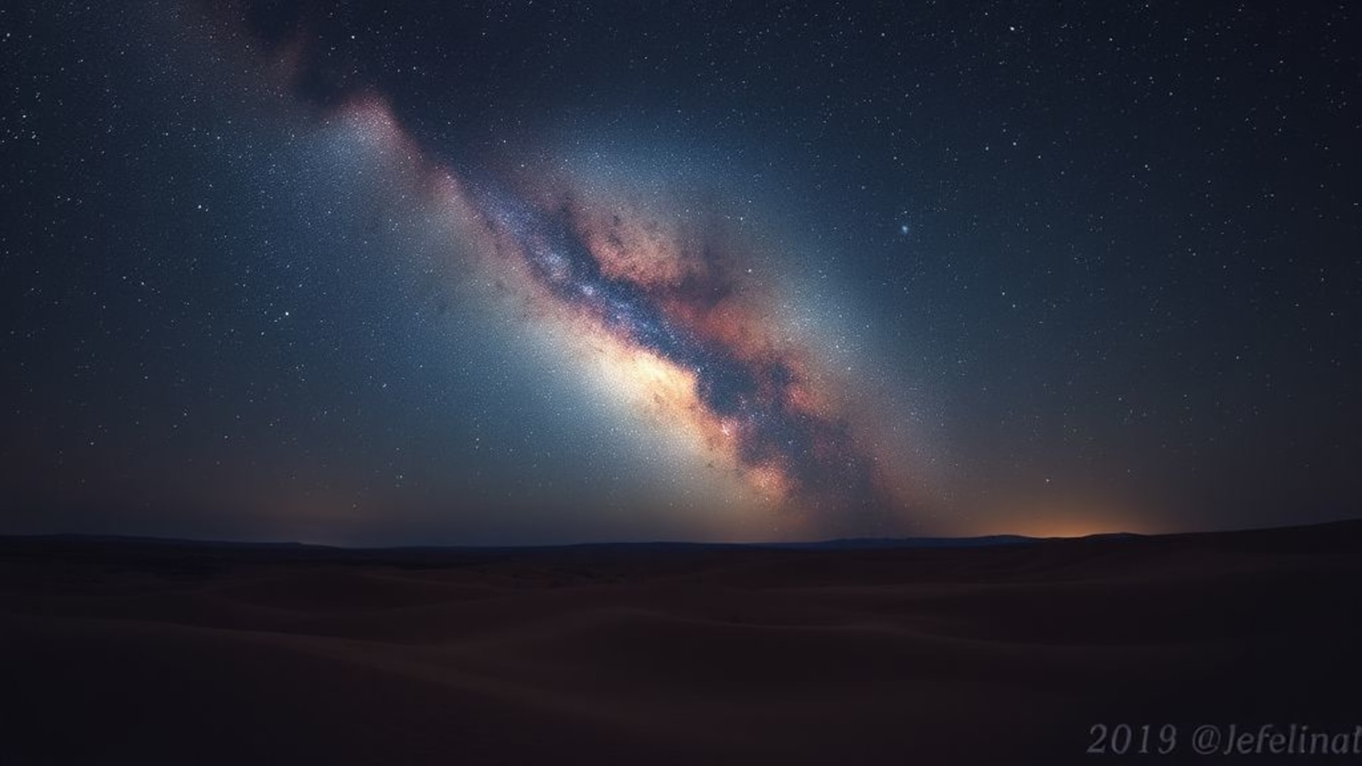 ciel étoilé dans le désert avec voie lactée brillante