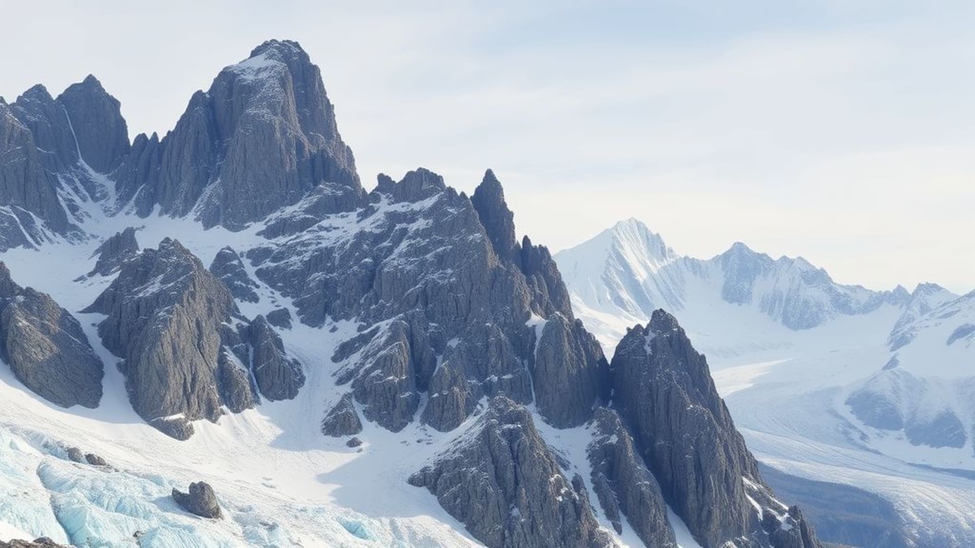 montagnes rocheuses abruptes avec glaciers suspendus