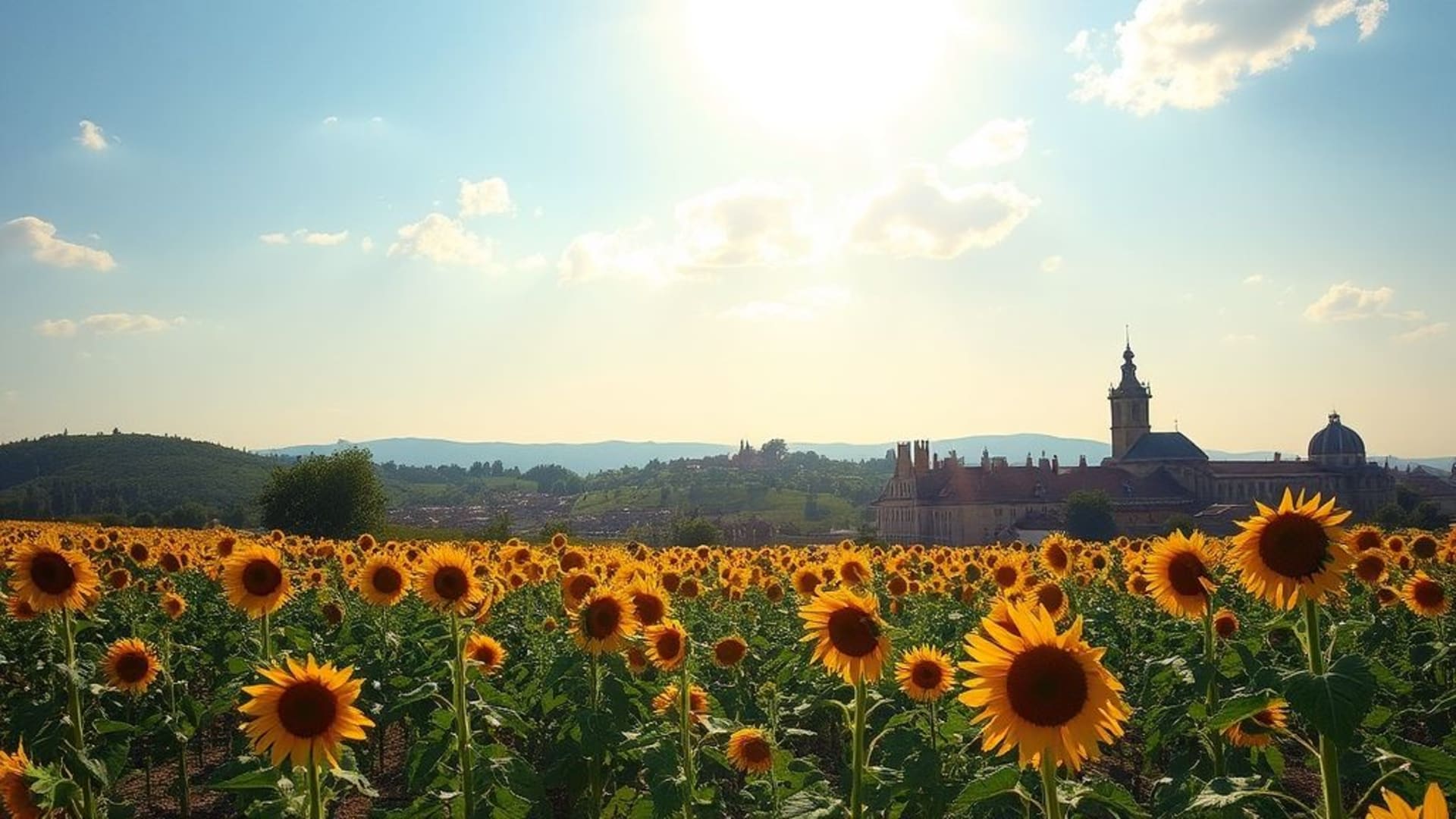 champs de tournesols en plein été sous ciel bleu