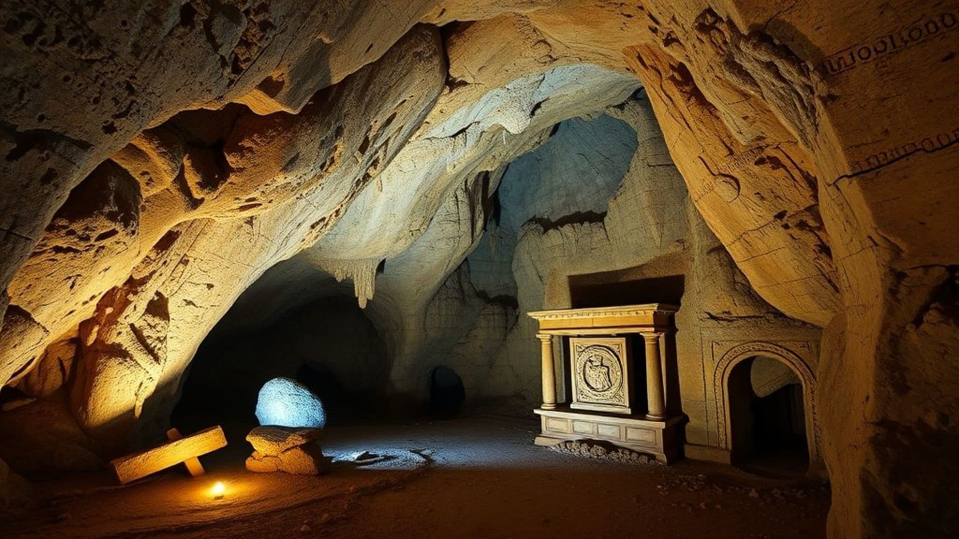 caveaux souterrains mystérieux ou temples anciens , images inspirantes de citations célèbres en typographie créative.