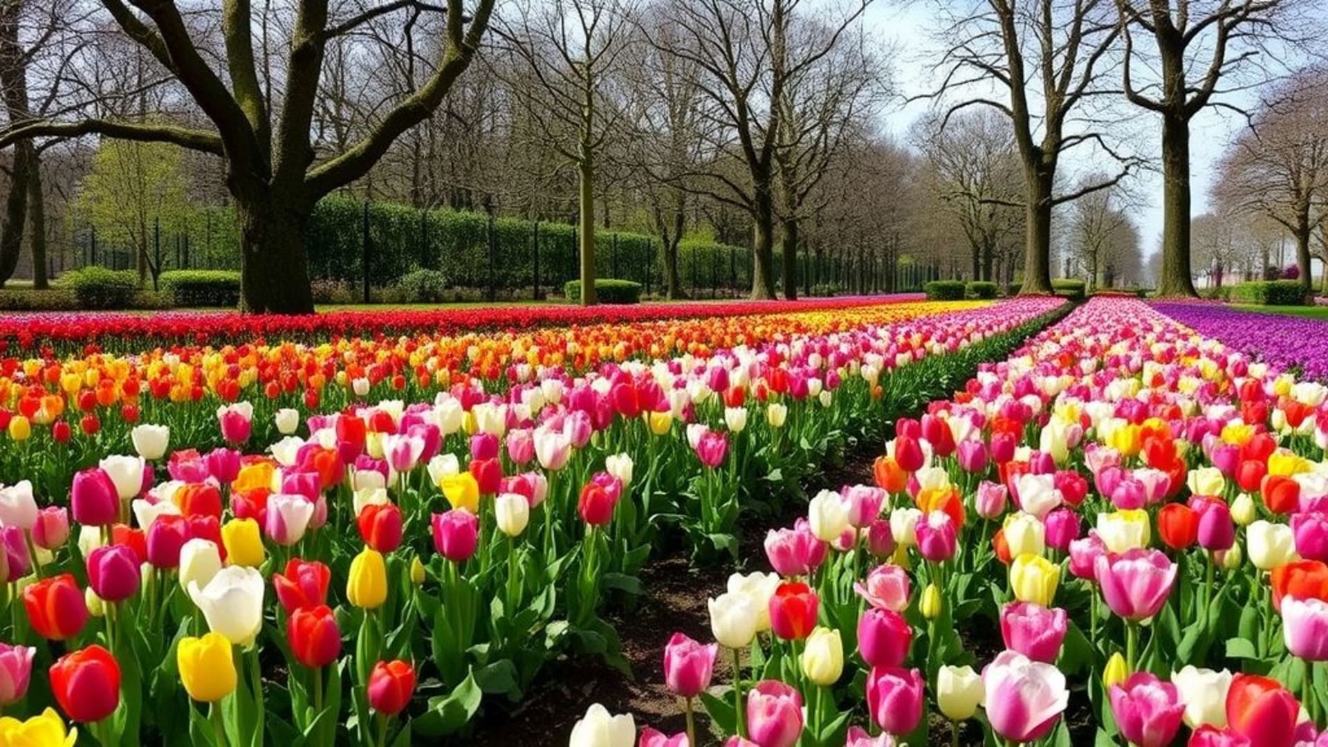 champs de tulipes en Hollande au printemps