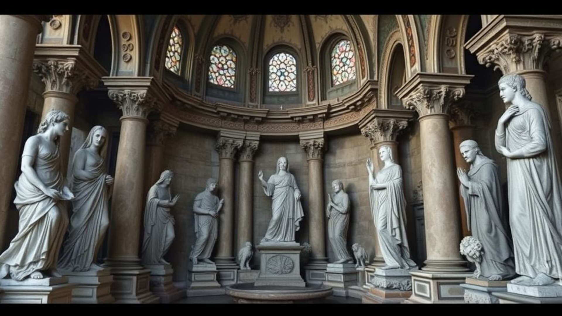 statues anciennes dans des temples mystérieux