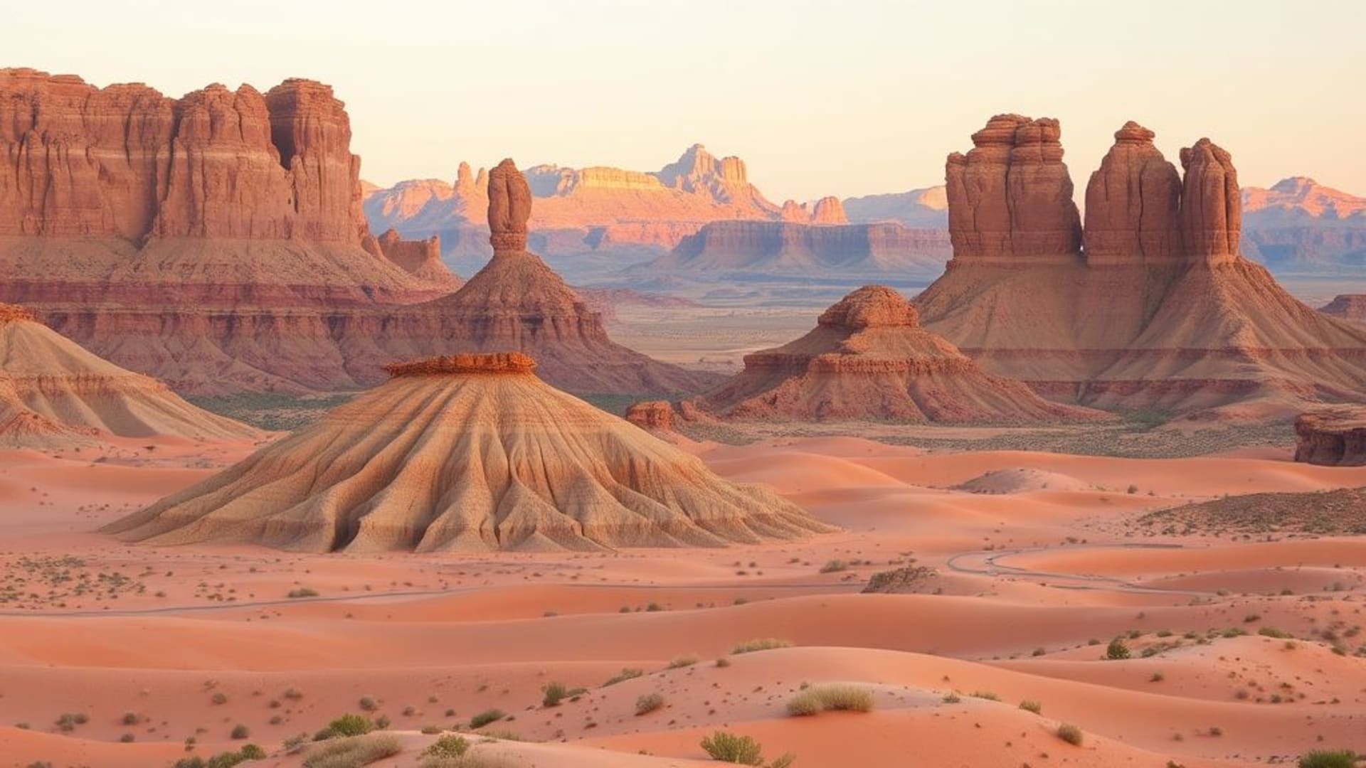 paysages de désert avec formations rocheuses étonnantes au crépuscule