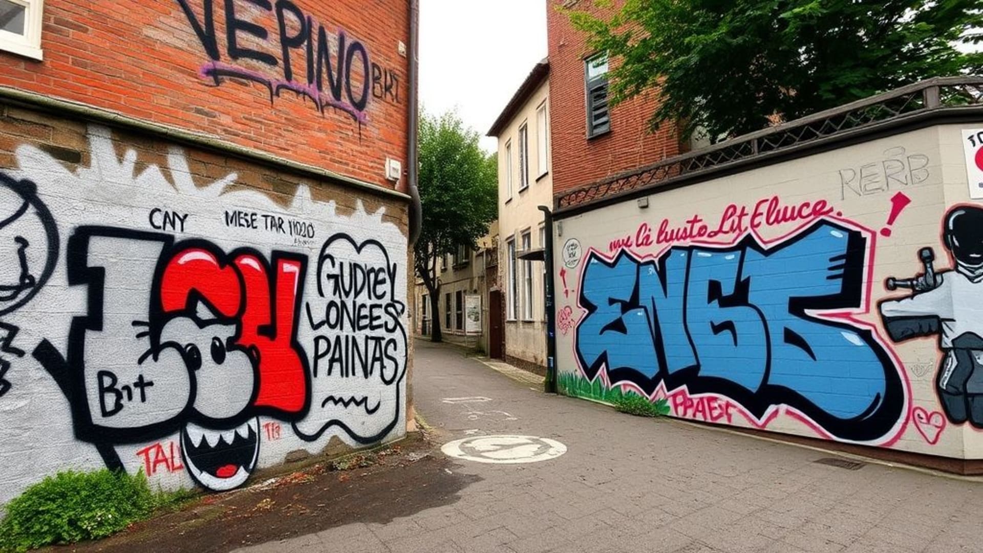 scènes d’art urbain et graffitis dans un quartier branché