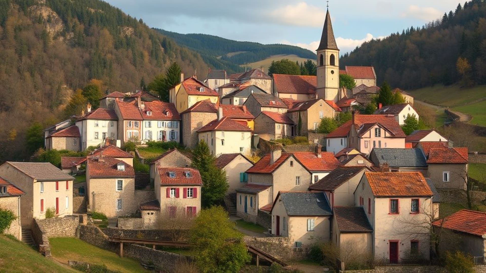 villages pittoresques en montagne avec toits en tole et petites places