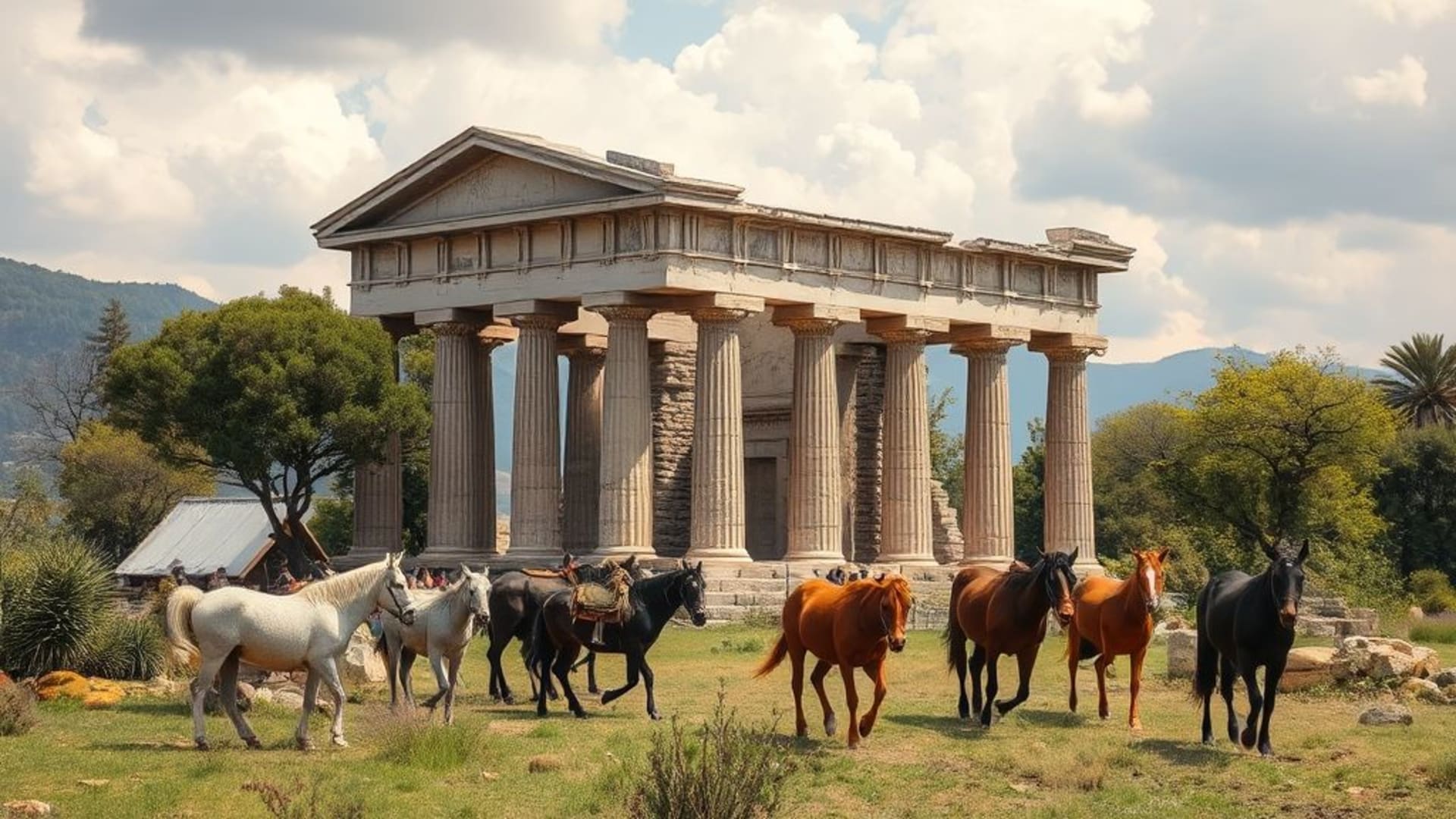 marches menant à un temple ancien entouré de nature