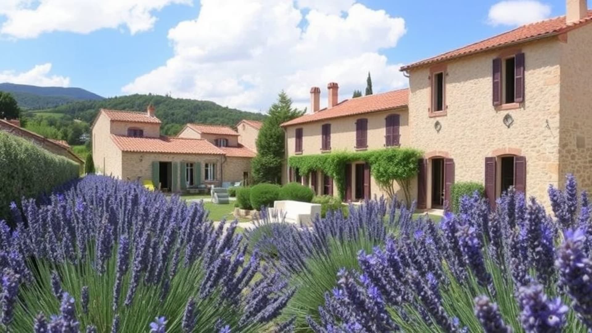 champs de lavande en Provence avec village provençal en arrière-plan