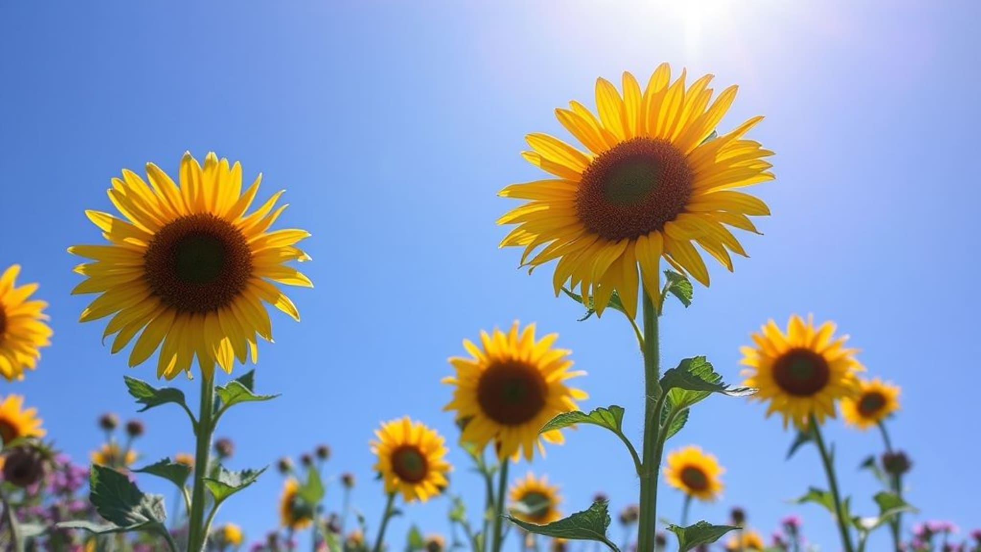 champs de fleurs de tournesols sous un ciel bleu intense