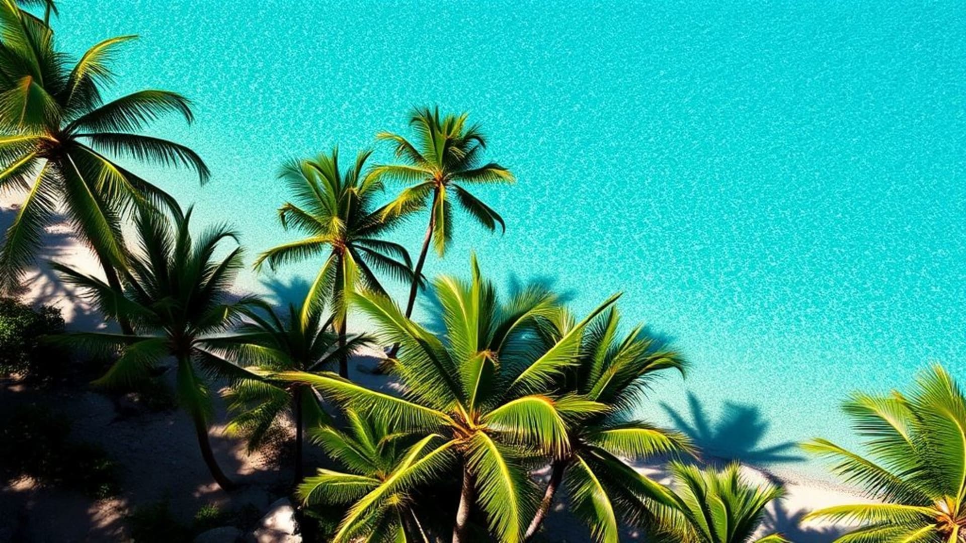 lagune turquoise avec palmiers et couchers de soleil orange vif