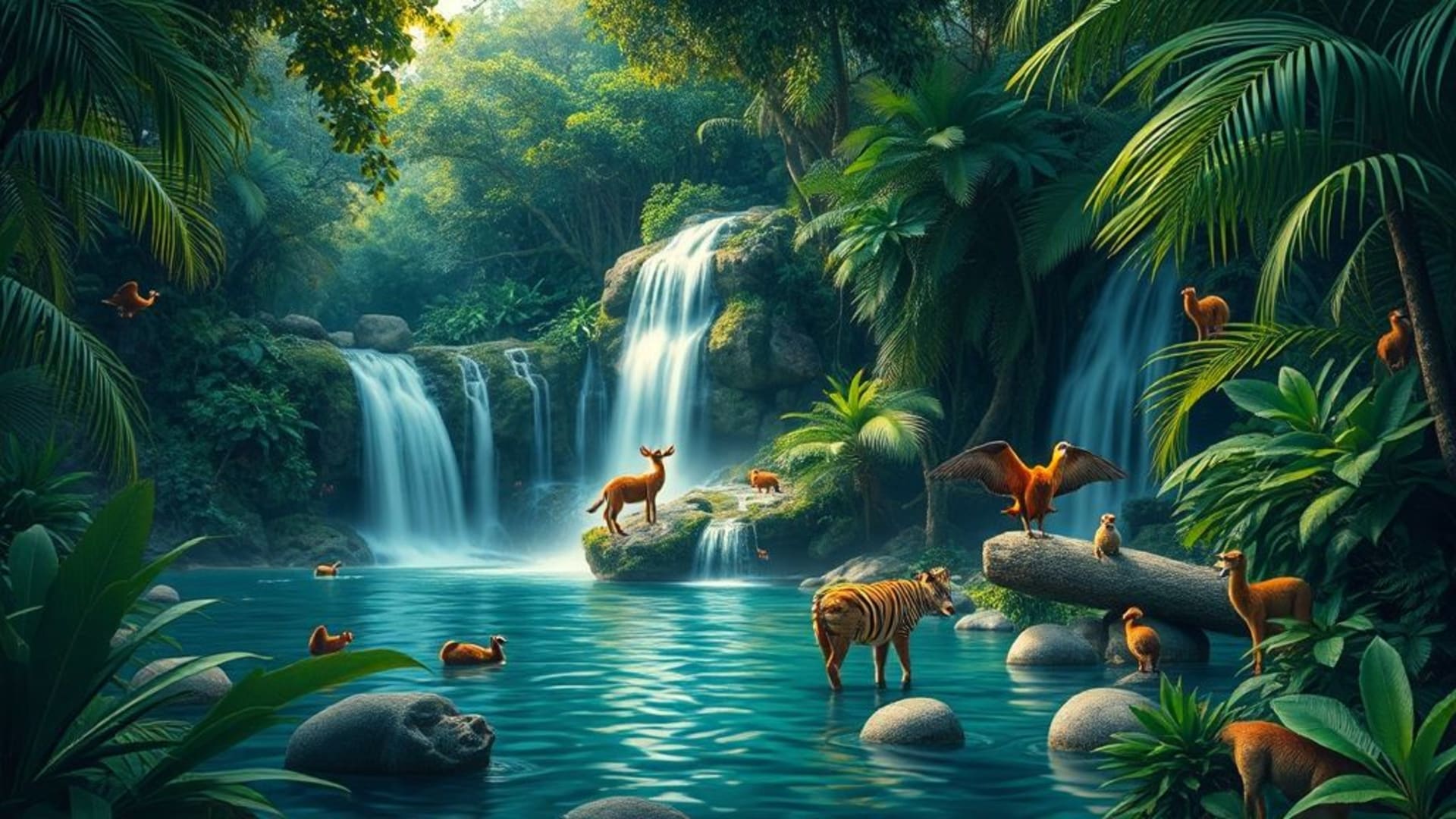 jungle luxuriante avec animaux sauvages et cascades cachées