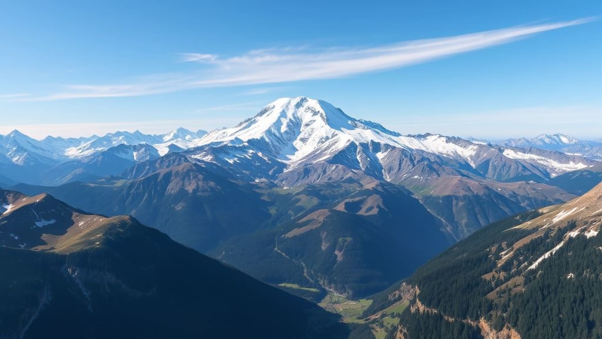 vue depuis sommet de montagne avec nuages bas et vallée profonde