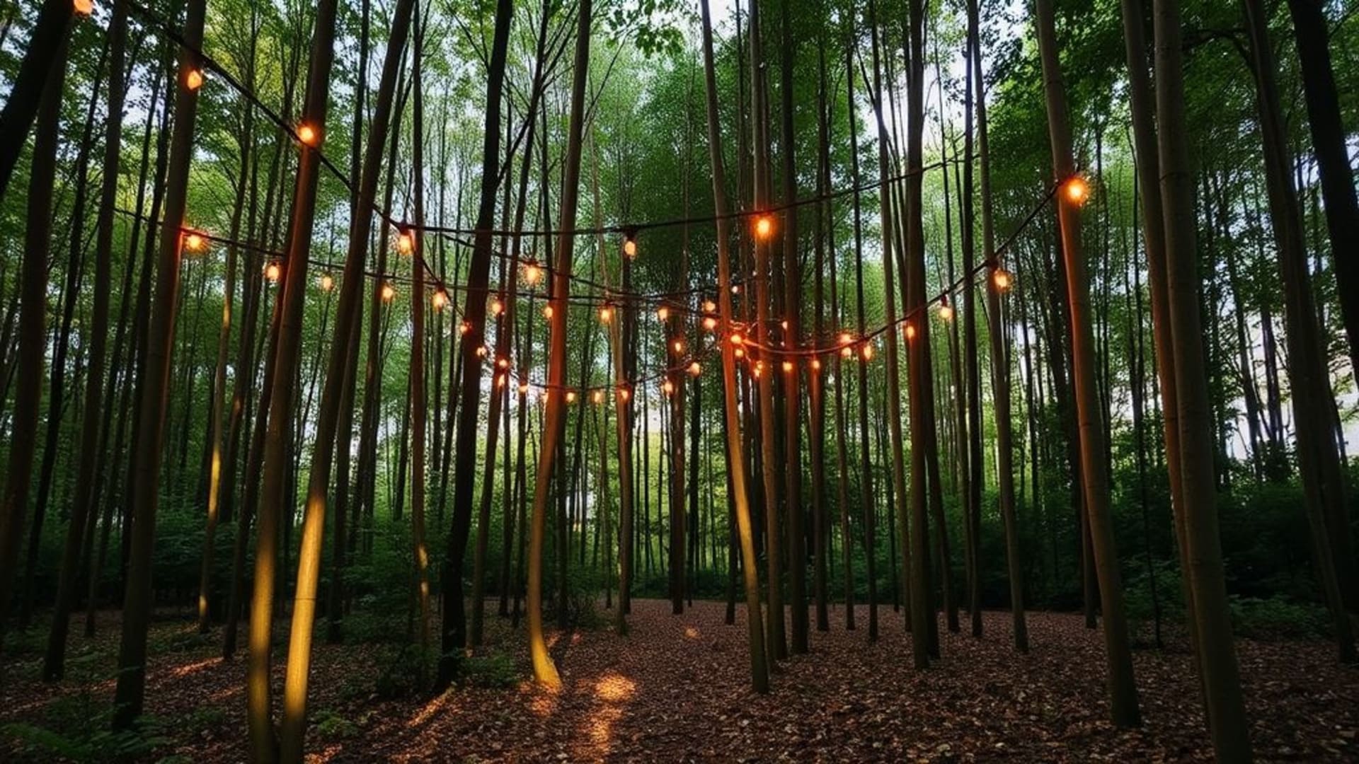 forêt de bambous avec éclairages doux et soleil perçant