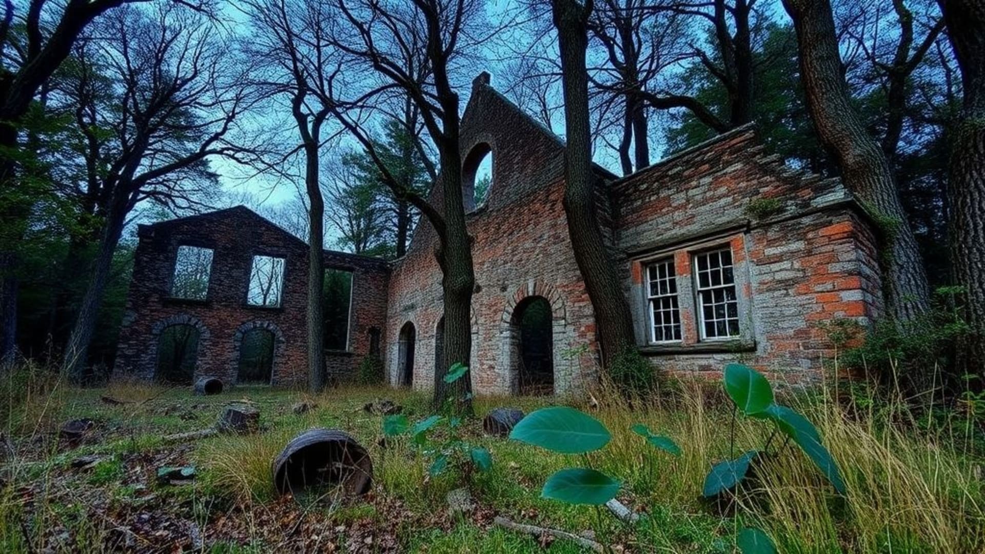 ruines antiques entourées de nature sauvage et lumières dorées
