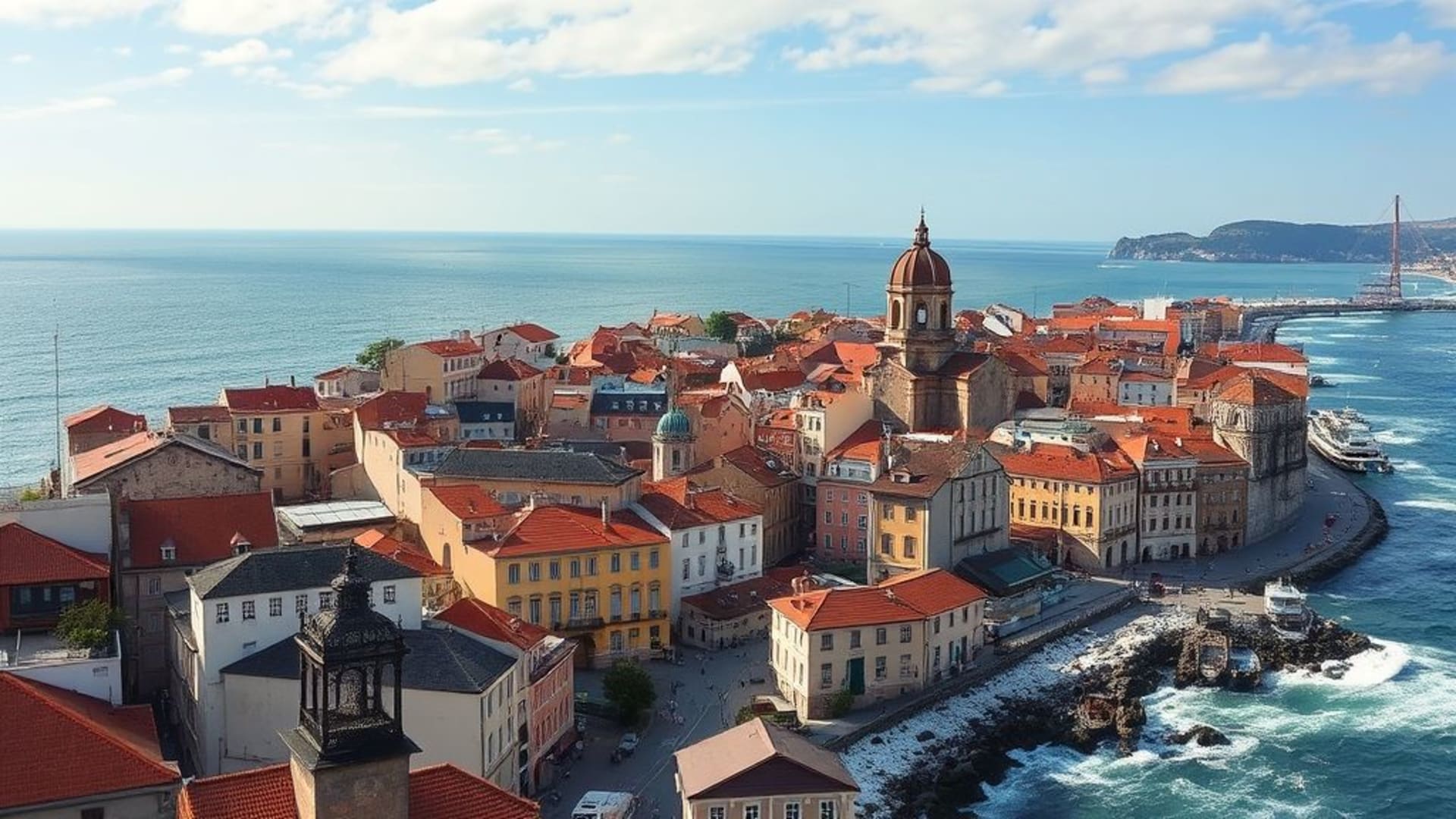 villes historiques avec ruelles pavées et architecture ancienne, aurores boréales dans un ciel glacé, océan immense avec vagues puissantes sous un ciel orageux