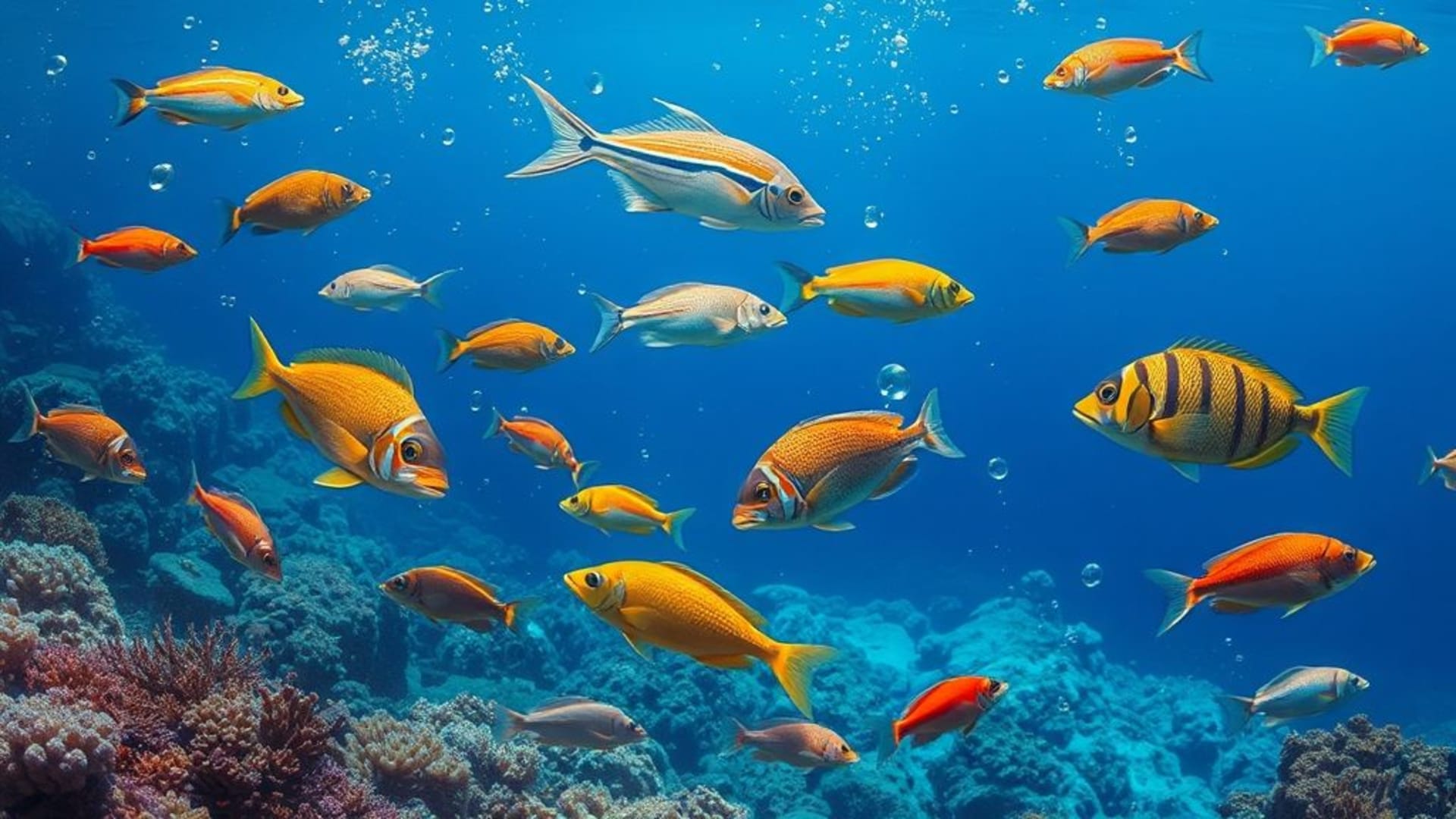 Faune marine avec poissons colorés et coraux vibrants