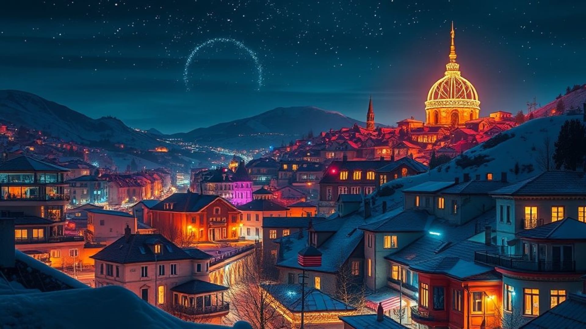 Villes futuristes illuminées la nuit avec gratte-ciels high-tech et néons colorés