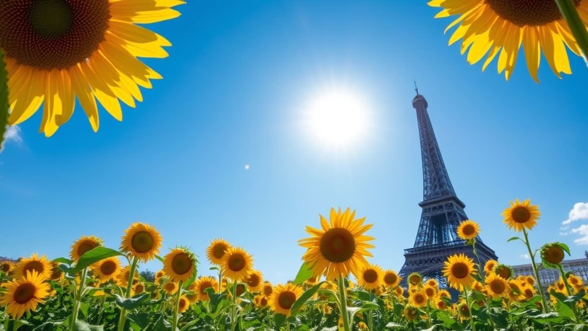 Champs de tournesols sous un ciel bleu clair