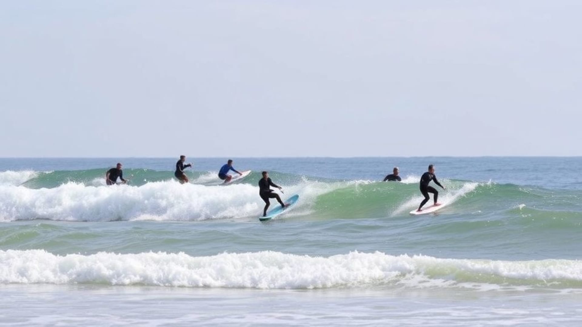 Championnat de surf dans une baie isolée avec surfeurs en action