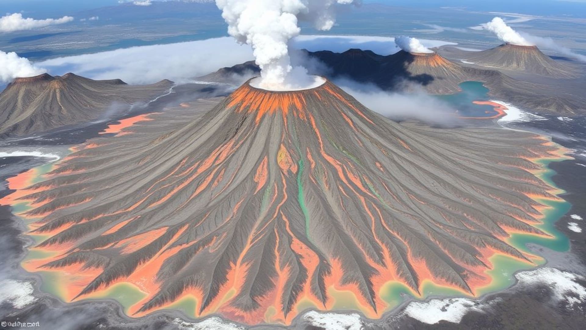 Iles volcaniques avec cratères en activité et eaux sulfureuses