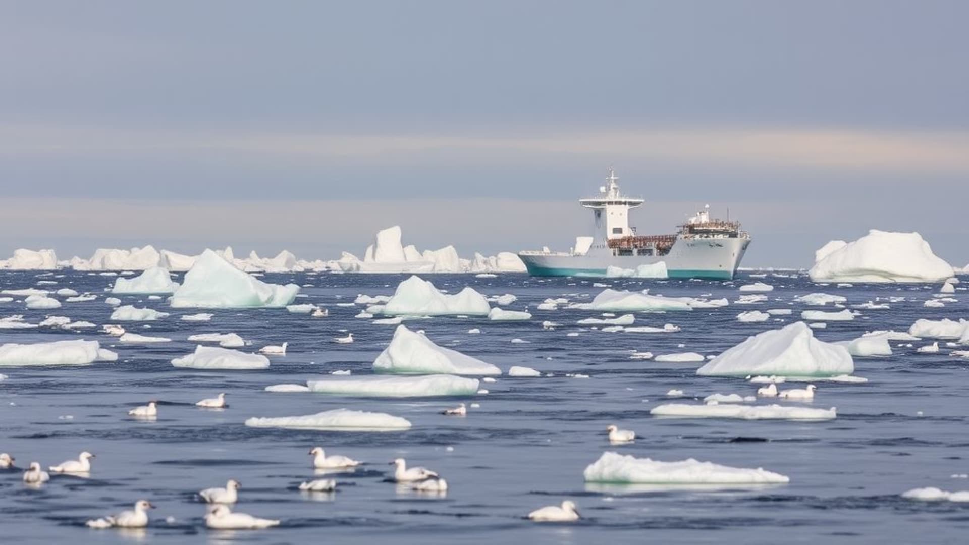 Faune arctique avec ours blancs, phoques et icebergs flottants