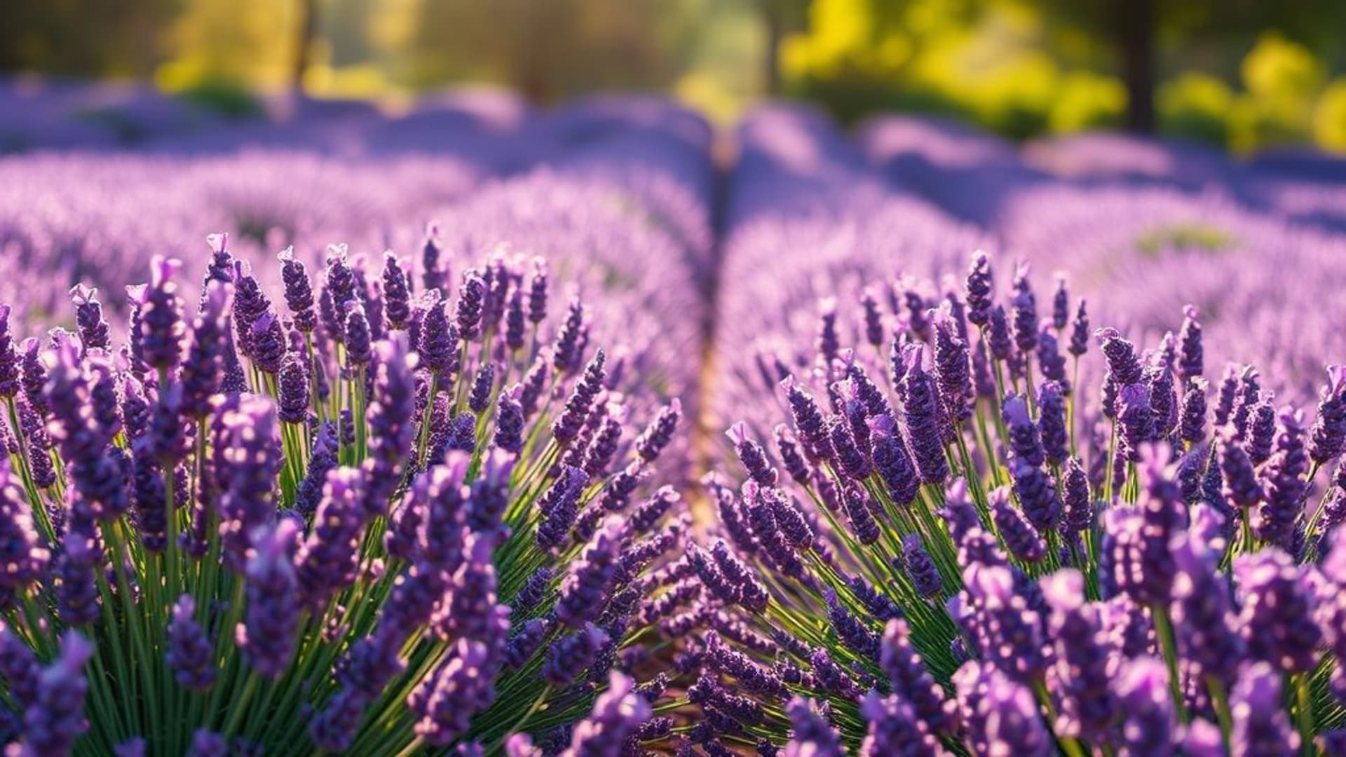 champs de lavande en Provence sous éclairage doux de lever de soleil
