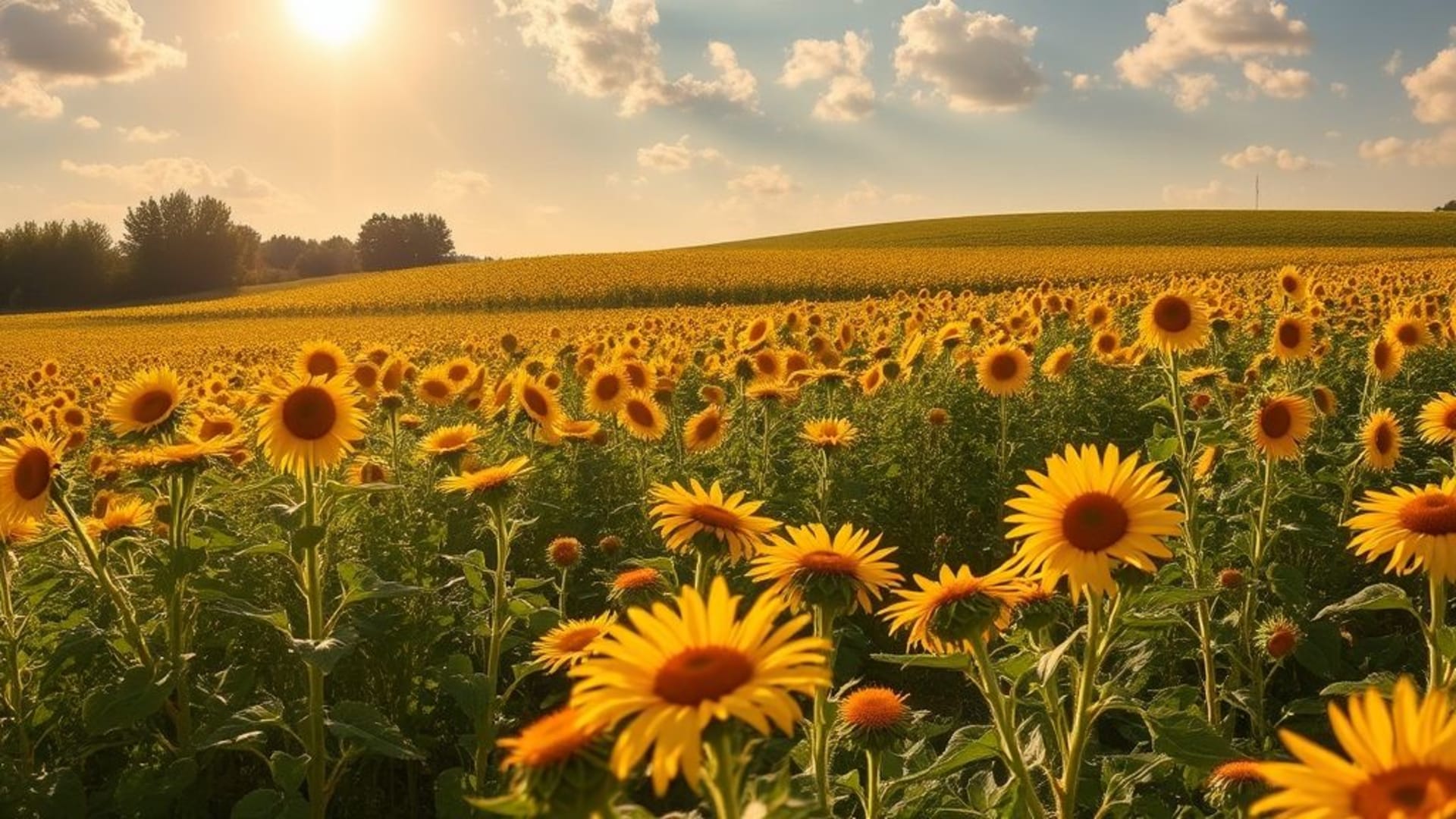 champs de tournesols en pleine floraison sous ciel ensoleillé