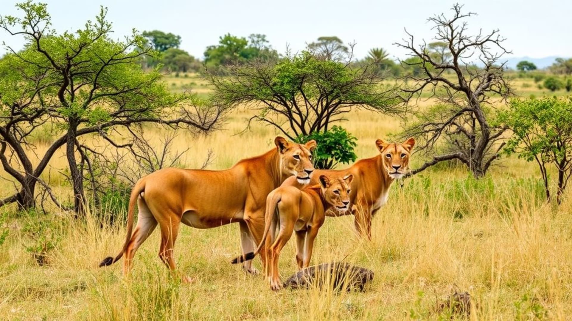 Nature sauvage avec lionnes dans la savane africaine
