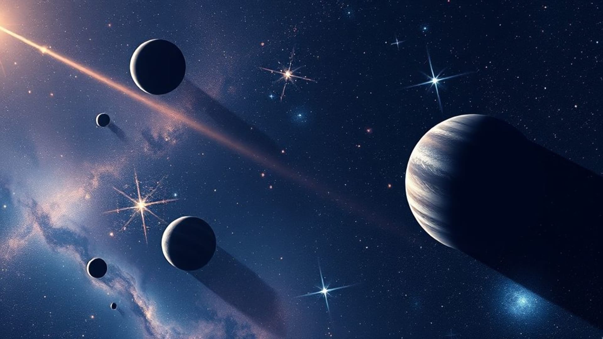 espace sidéral avec planètes, étoiles et vaisseaux spatiaux