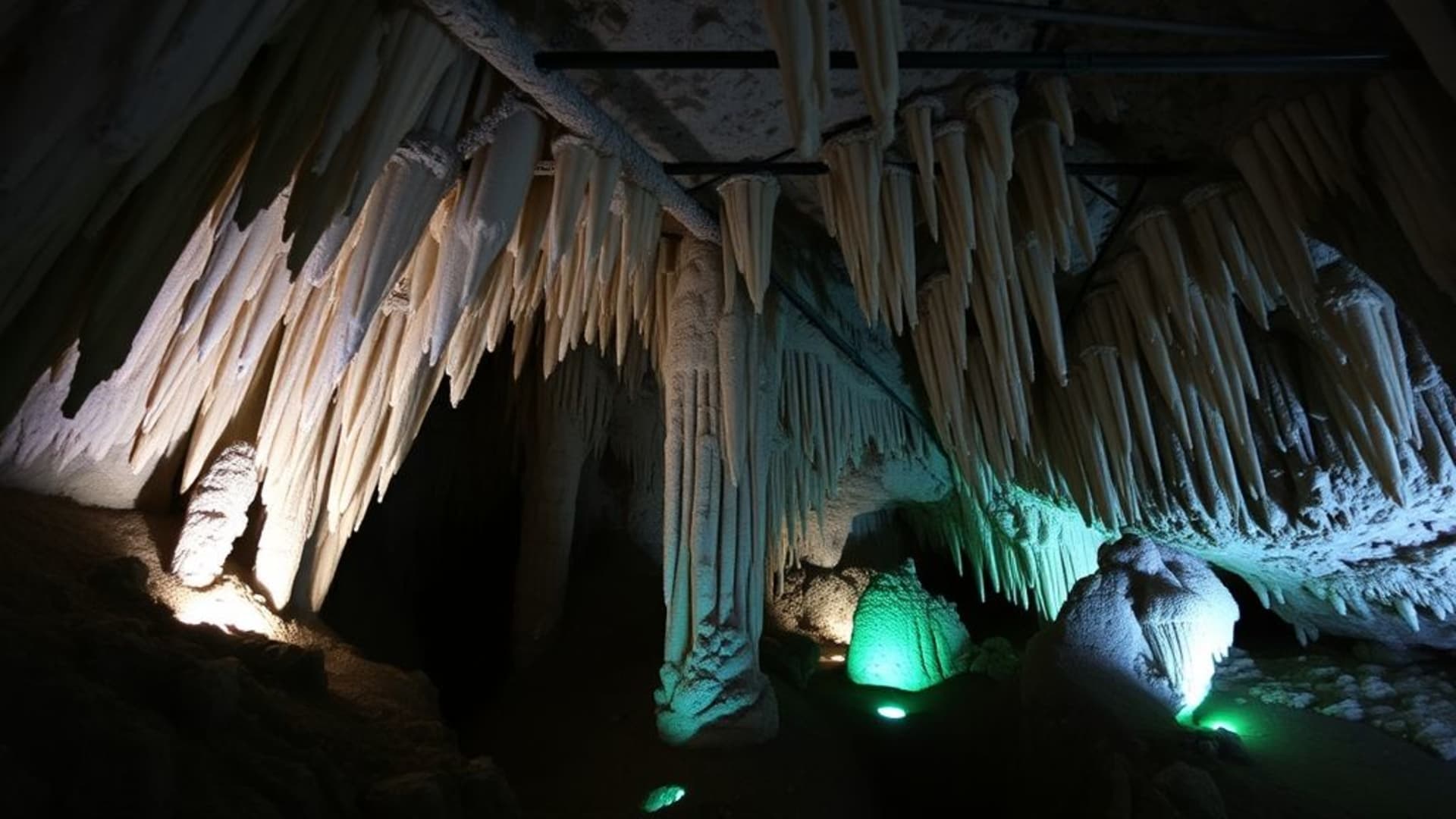 Grottes cristallines avec stalactites et stalagmites