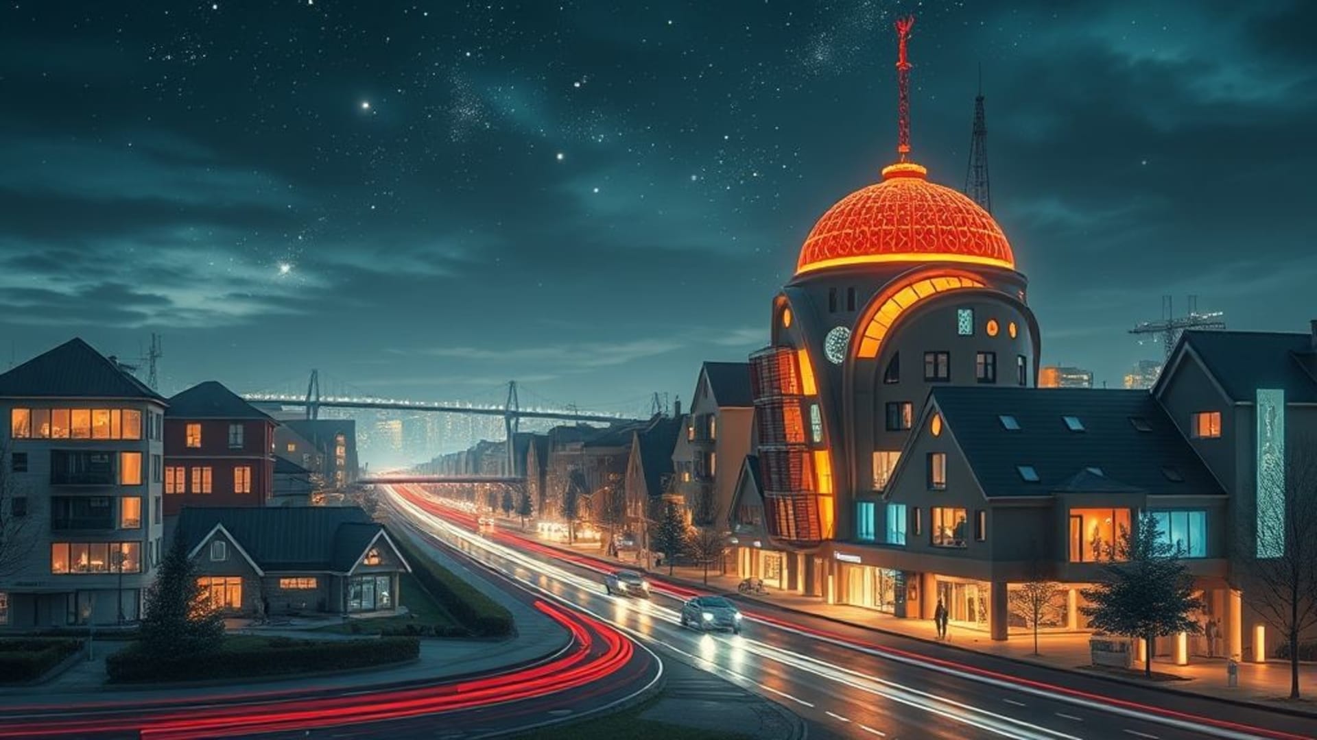 ville futuriste illuminée avec gratte-ciel innovants et véhicules volants