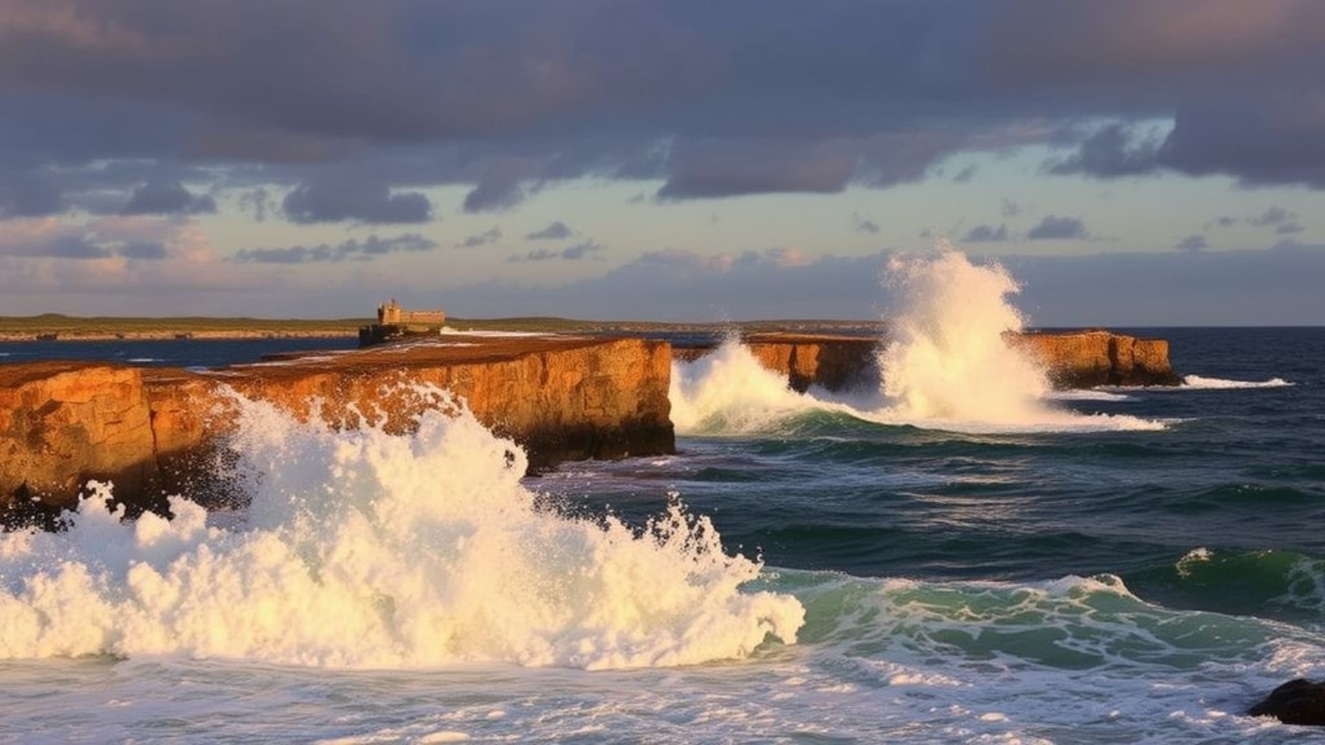 Falaises impressionnantes surplombant la mer en tempête