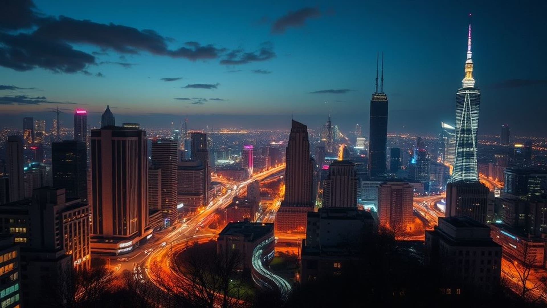 paysages urbains futuristes la nuit