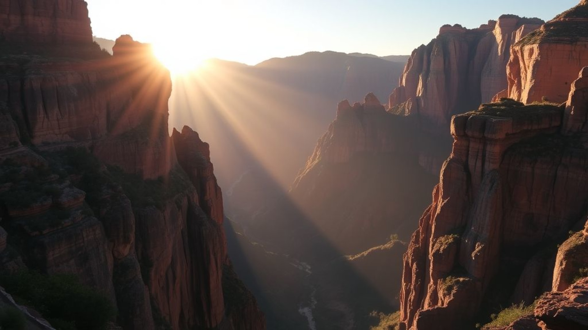 coucher de soleil sur un canyon profond